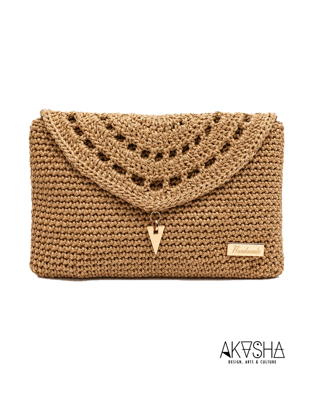 Handmade Crochet Envelope Clutch Bag – Soft Gold Glitter | AKASHA Designs